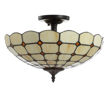 Jennifer 16" Tiffany Style Glass/Metal LED Semi - JONATHAN Y